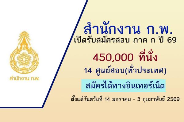 ลิงก์เว็บไซต์สมัครสอบ ก.พ. 2569 เปิดรับสมัคร ภาค ก (Paper & Pencil) 450,000 ที่นั่ง